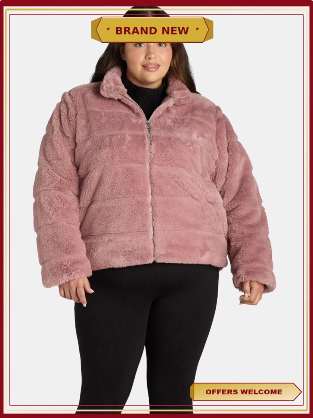 Faux Fur Channel Jacket Women's Plus Size 1X